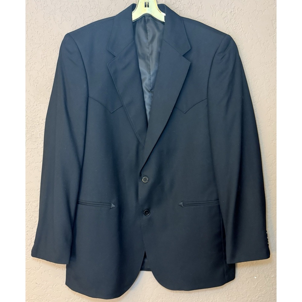 Circle S Dallas Blazer Jacket Men 44 L Western Sport Coat Front & Back Yokes Blk